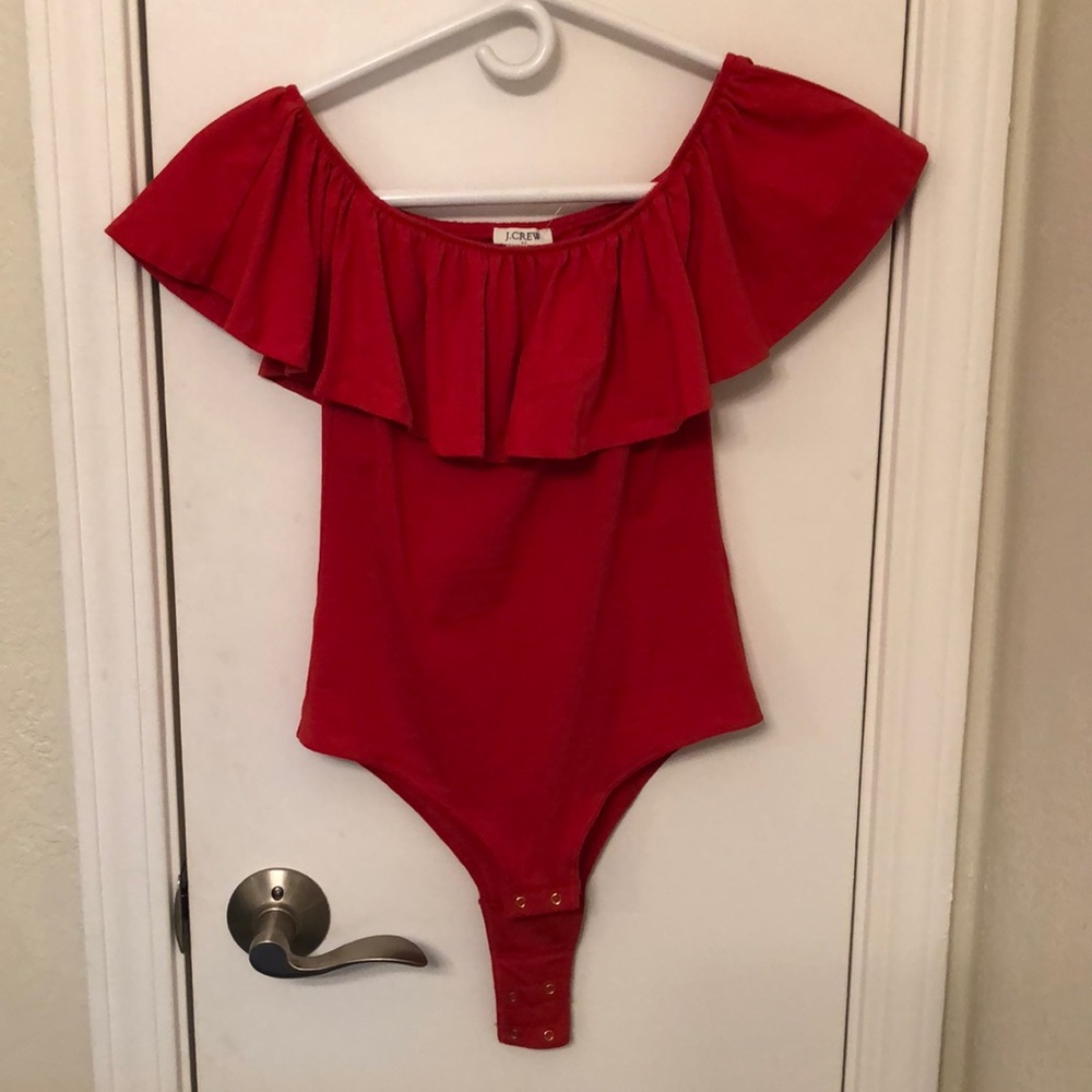 Red off the shoulder leotard top
